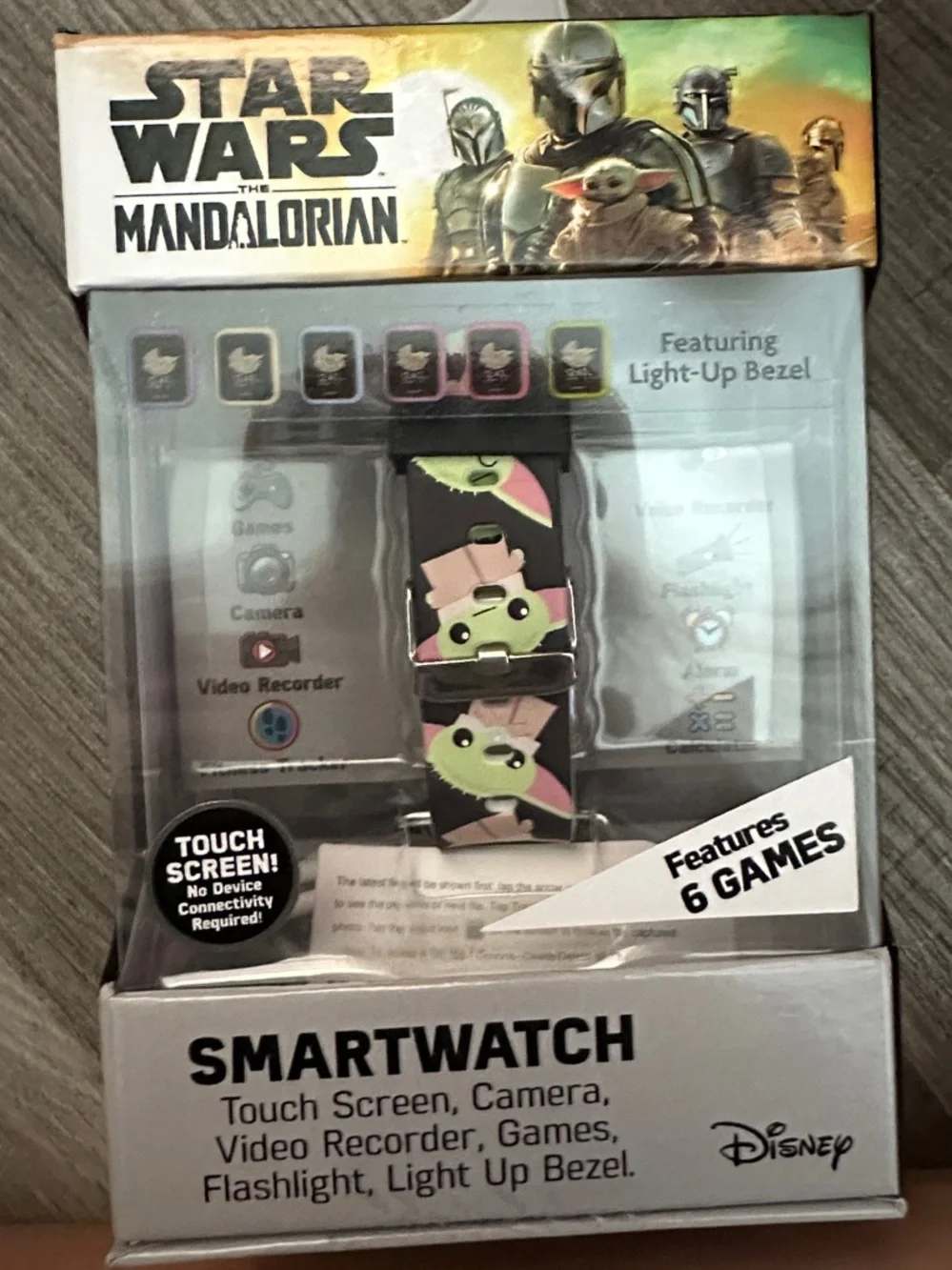 Disney Star Wars The Mandalorian Kids Smartwatch with Pink and Green Grogu Band